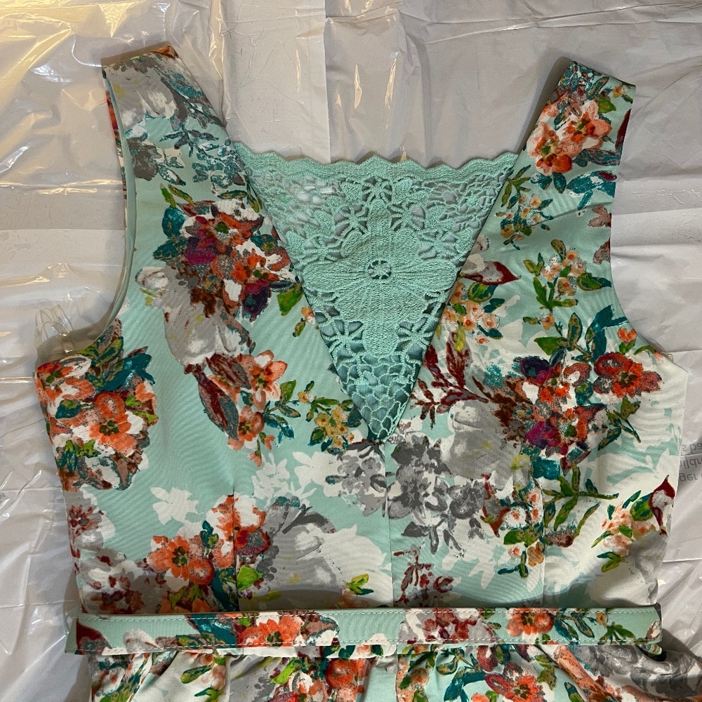 NWT Teeze Me Juniors Lace Back Sleeveless Fit&Flare Floral Dress in Mint 13/14 - Picture 8 of 16